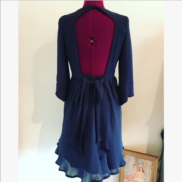 Zara Basic flowy navy dress with tie - Picture 2 of 4
